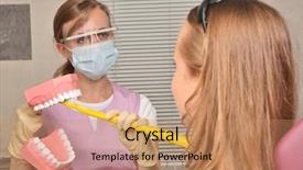  Presentation with clean - Theme featuring dental hygiene instruction - dentist showing how to clean background and a coral colored foreground