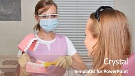  Presentation with clean - Colorful slides enhanced with dental hygiene instruction - dentist showing how to clean backdrop and a coral colored foreground