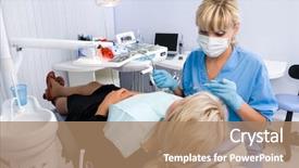  Presentation with doctor office - Amazing PPT theme having dental hygienist - doctor works with patient backdrop and a coral colored foreground