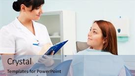  Presentation with doctor office - Slides enhanced with dental hygienist - portrait of friendly doctor background and a light blue colored foreground