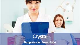  Presentation with doctor patient relations - Amazing PPT theme having dental hygienist - portrait of pretty smiley doctor backdrop and a ocean colored foreground