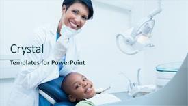  Presentation with portrait of excited overjoyed female - Beautiful slides featuring dental hygienist - portrait of smiling female dentist backdrop and a sky blue colored foreground