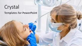  Presentation with dentist - Beautiful PPT theme featuring dental hygienist - young professional woman dentist working backdrop and a white colored foreground