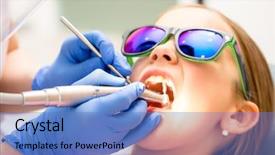  Presentation with dental pediatric - Slide deck with dental hygienist performing teeth polishing background and a teal colored foreground