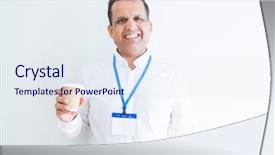  Presentation with business card - Amazing theme having dental identification - middle age business man wearing backdrop and a sky blue colored foreground