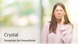  Presentation with beautiful hispanic woman - Cool new presentation theme with dental illness on teeth dentist backdrop and a sky blue colored foreground