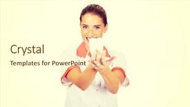  Presentation with dentist - Presentation design with dental implantology - portrait of female dentist holding background and a  colored foreground