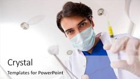  Presentation with teeth - Audience pleasing PPT theme consisting of dental injection - concept of treating teeth backdrop and a white colored foreground