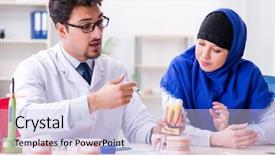  Presentation with implant tooth - Amazing PPT layouts having dental injection - dentist doctor and assistant working backdrop and a  colored foreground