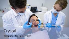  Presentation with dental anesthesia - PPT theme featuring dental injection - dentists giving anesthesia to male background and a light blue colored foreground
