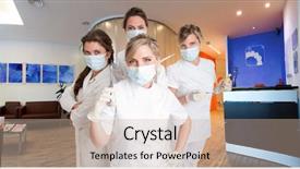  Presentation with four anchors - Beautiful theme featuring dental injection - four female dentists posing backdrop and a coral colored foreground