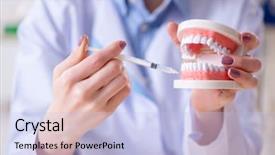  Presentation with dentist - Amazing PPT theme having dental injection - woman dentist practicing work backdrop and a light blue colored foreground