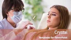  Presentation with dentist - Slide set featuring dental injection - woman patient visiting dentist background and a  colored foreground