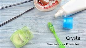  Presentation with cleaning - Amazing PPT layouts having dental instruments and set backdrop and a lemonade colored foreground