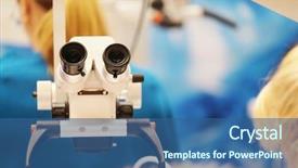  Presentation with microscope - Colorful presentation theme enhanced with dental lab equipment - dentist microscope for teeth backdrop and a ocean colored foreground