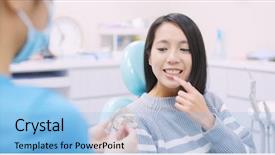  Presentation with implant - Presentation having dental lab equipment - doctor explain the process background and a light blue colored foreground