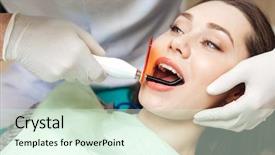  Presentation with bleached - Slides enhanced with dental laser - close-up portrait of a girl background and a sky blue colored foreground