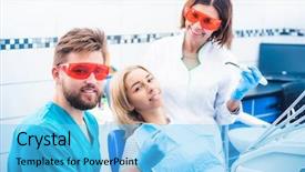  Presentation with laser dental - Beautiful PPT theme featuring dental laser - smiling dentists with patient backdrop and a light blue colored foreground