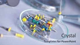  Presentation with dental implant - Amazing slides having dental medicine stomatology equipment backdrop and a light blue colored foreground