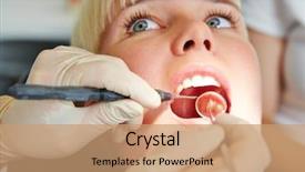  Presentation with mirror - Colorful presentation design enhanced with dental mirroor - hands of dentist with probe backdrop and a  colored foreground