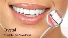  Presentation with wound healing in mouth - Presentation consisting of dental mirroor - healthy woman teeth background and a coral colored foreground