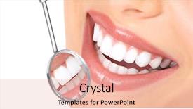  Presentation with wound healing in mouth - Audience pleasing presentation theme consisting of dental mirroor - healthy woman teeth backdrop and a  colored foreground