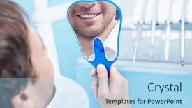  Presentation with gold man smile - Amazing slides having dental mirroor - man looks in the mirror backdrop and a light blue colored foreground