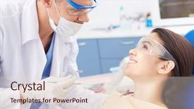  Presentation with dentist - Cool new slide set with dental mirroor - young happy girl looking backdrop and a lemonade colored foreground