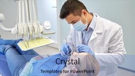  Presentation with patient care - Audience pleasing theme consisting of dental mirror and probe backdrop and a light blue colored foreground