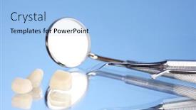  Presentation with denture - PPT theme featuring dental mirror with denture teeth background and a light blue colored foreground