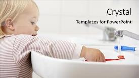  Presentation with teeth - Amazing slide set having dental month - girl in bathroom brushing teeth backdrop and a  colored foreground