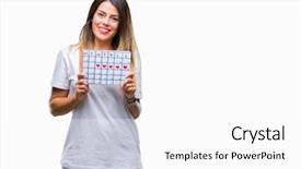  Presentation with teeth - Cool new PPT layouts with dental month - young beautiful woman holding menstruation backdrop and a white colored foreground