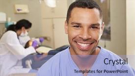  Presentation with dental surgery - Audience pleasing PPT layouts consisting of dental nurse in dentist backdrop and a light blue colored foreground