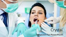  Presentation with dental assistant - Audience pleasing slide deck consisting of dental pain - female patient with dentist backdrop and a arctic colored foreground