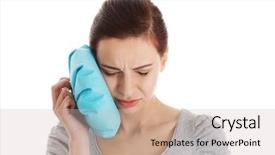  Presentation with pain - Amazing PPT layouts having dental pain - young casual woman having backdrop and a soft green colored foreground