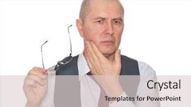  Presentation with killers - Presentation theme featuring dental pain killers - man portrait frown toothache isolated background and a  colored foreground