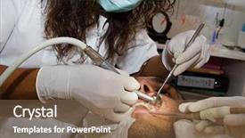  Presentation with porcelain - Slide set having dental porcelain - female dentist with caucasian patient background and a  colored foreground