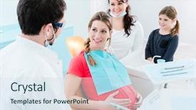  Presentation with pregnant woman - Beautiful PPT theme featuring dental pregnancy - pregnant woman at dentist backdrop and a sky blue colored foreground