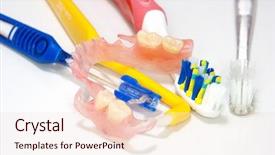  Presentation with dental prosthesis - Audience pleasing theme consisting of dental prosthesis end medical toothbrush backdrop and a lemonade colored foreground