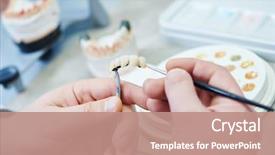  Presentation with dental prosthesis - Slides with dental prosthesis work painting teeth background and a coral colored foreground