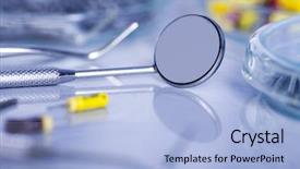  Presentation with equipment - Audience pleasing presentation theme consisting of dental research implants - stomatology equipment backdrop and a light blue colored foreground