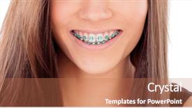  Presentation with dental - PPT layouts with dental retainers - attractive young woman with brackets background and a coral colored foreground