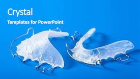  Presentation with orthodontic - Colorful theme enhanced with dental retainers - orthodontic teeth retainer brace bracket backdrop and a gray colored foreground