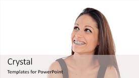  Presentation with smiling little girl - PPT theme consisting of dental retainers - smiling cool girl with brackets background and a lemonade colored foreground