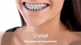  Presentation with dental - Slide deck featuring dental retainers - smiling teenager girl with brackets background and a coral colored foreground