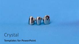  Presentation with dental - Audience pleasing slide set consisting of dental-silver-metal-tooth-crowns backdrop and a light blue colored foreground