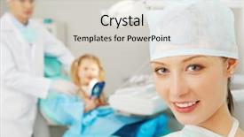  Presentation with dental - Audience pleasing slides consisting of dental surgeon - portrait of a stomatologist backdrop and a light gray colored foreground