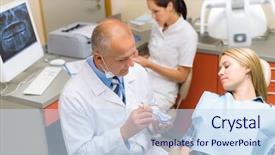  Presentation with odontology teeth mode - Presentation featuring dental surgeon - visit at dentist showing female background and a sky blue colored foreground