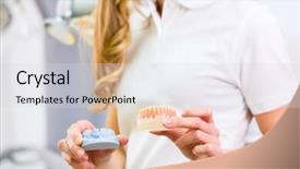  Presentation with denture - Beautiful PPT theme featuring dental technician checking denture backdrop and a light gray colored foreground