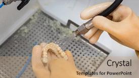  Presentation with dental implant - Theme with dental technician cleans 3d printed background and a coral colored foreground